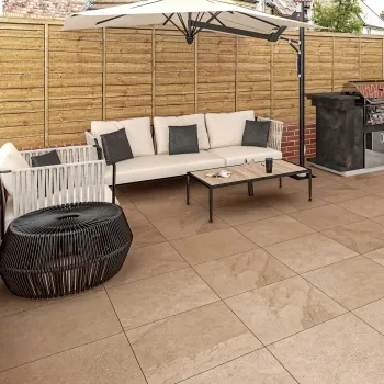 Portman Beige Stone Effect Matt Porcelain Outdoor Slab Tile