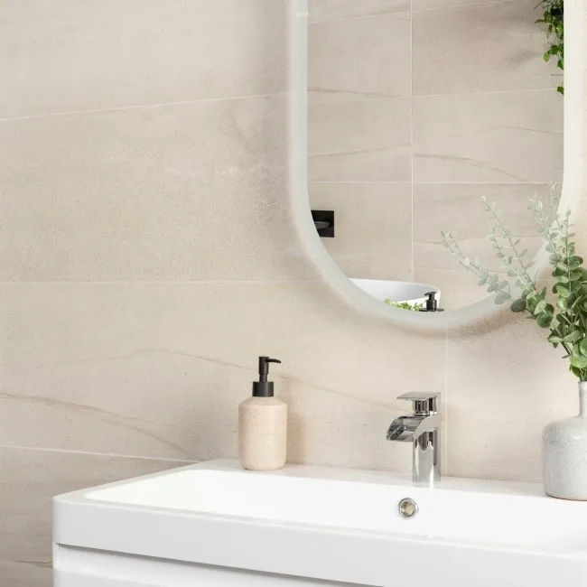 Burlington Stone Effect Cream Matt Ceramic Wall Tile