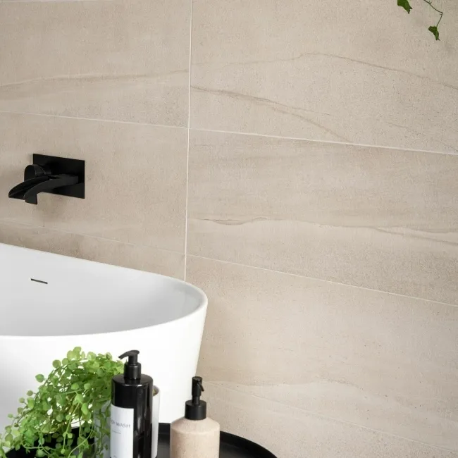 Burlington Stone Effect Cream Matt Ceramic Wall Tile