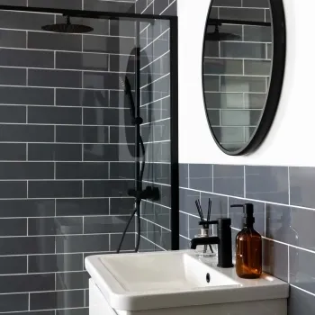 Linear Dark Grey Gloss Wall Tiles Kitchen Roomset