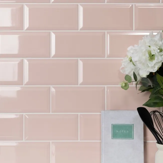 Metro Retro Bevelled Rose Pink Gloss Wall Tile