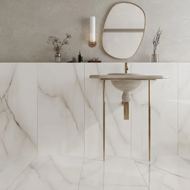 Classic White Onyx Marble Effect Polished Porcelain Tile