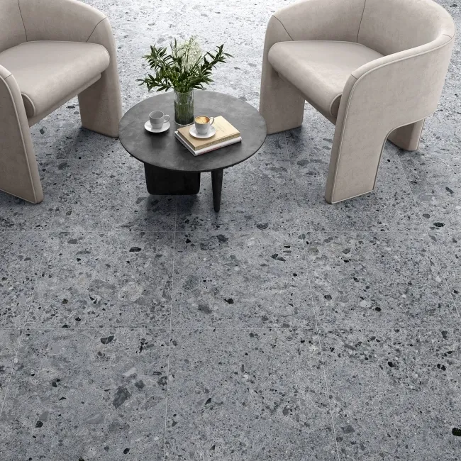Jaya Graphite Terrazzo Effect Matt Porcelain Wall and Floor Tile