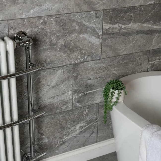 Bernini Grey Gloss Marble Effect Ceramic Wall Tile