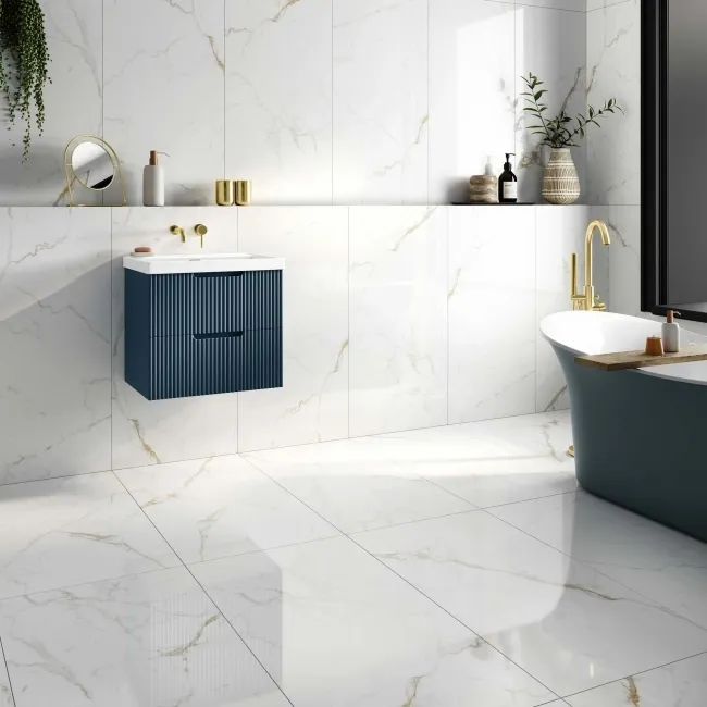 Carrera Gold Marble Effect Rectified Polished Porcelain Wall and Floor Tile