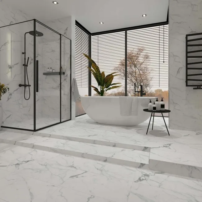 Carrera White Marble Effect Matt Porcelain Wall and Floor Tile