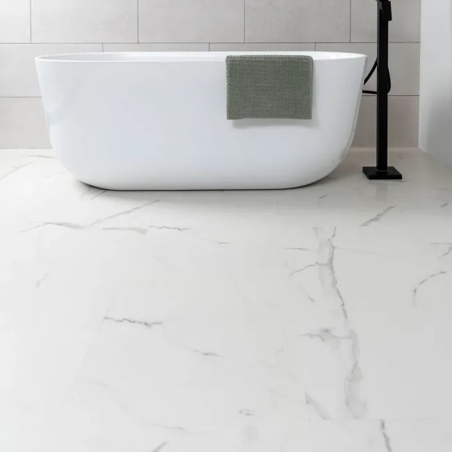 Crystal White Marble Tile Luxury Click Vinyl Flooring 6mm