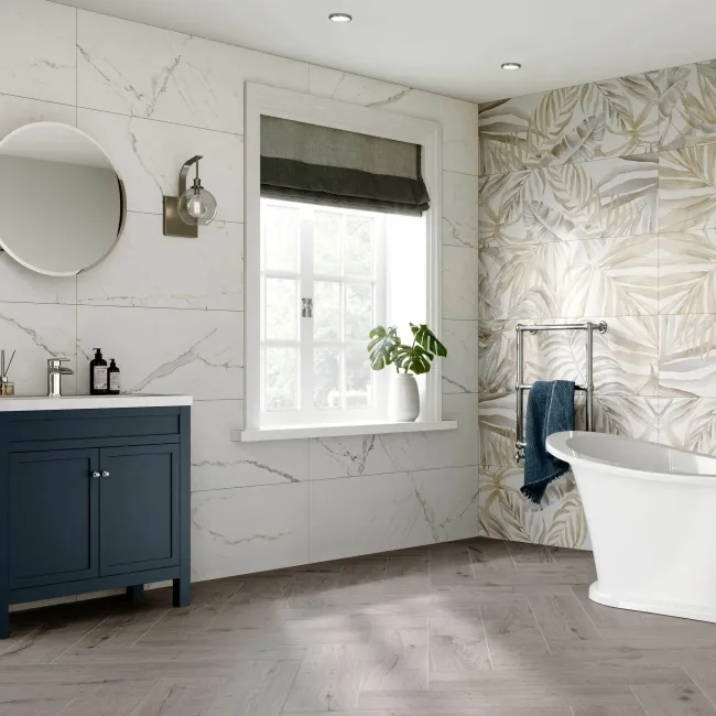 Idyllic White Marble Effect Matt Large Ceramic Wall Tile