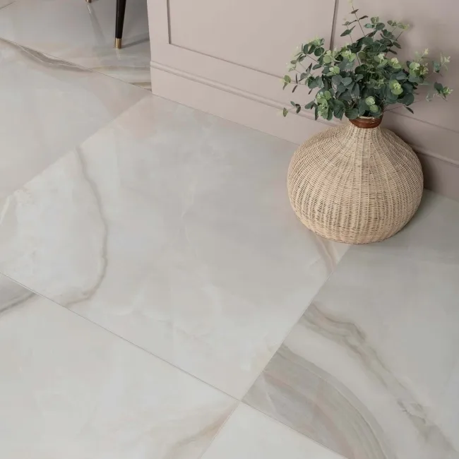 Merope Onyx Marble Effect Beige Polished Floor Tile