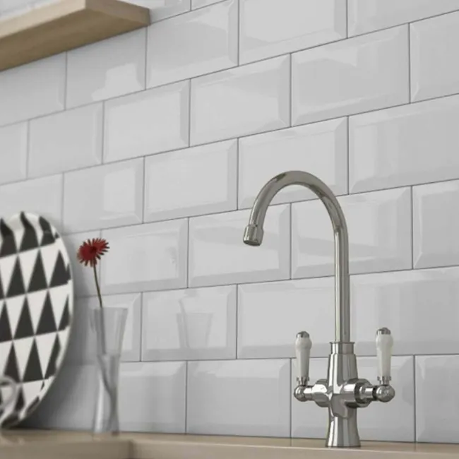 Subway Bevelled White Gloss Ceramic Wall Tiles