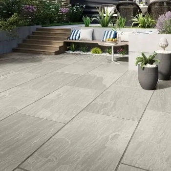 Kandla Stone Effect Grey Matt Anti-Slip Porcelain Outdoor Slab Tile