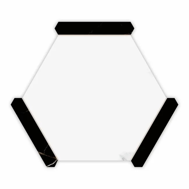 Fusion White Marble Effect & Black Border Hexagon Tile