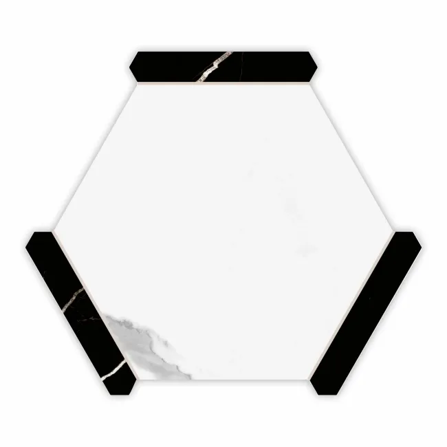 Fusion White Marble Effect & Black Border Hexagon Tile