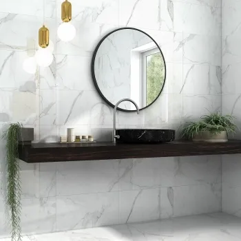 Carrara White Gloss Marble Effect Vitrified Ceramic Wall and Floor Tile