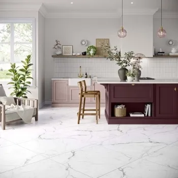 Carrera White Marble Effect Large Matt Porcelain Floor Tile