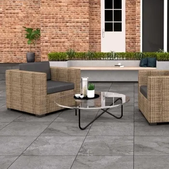 Portman Grey Stone Effect Matt Porcelain Outdoor Slab Tile