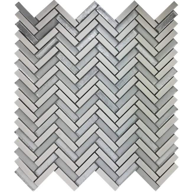 Chapel Herringbone White Mixed Mosaic