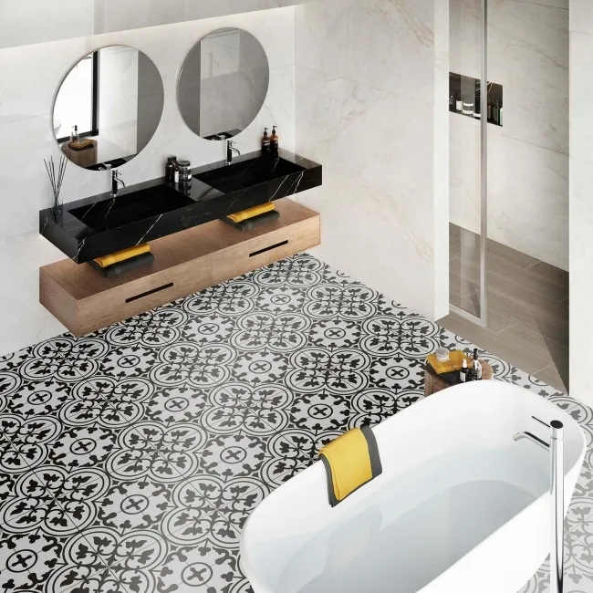 Avon White Victorian Patterned Matt Ceramic Floor Tile