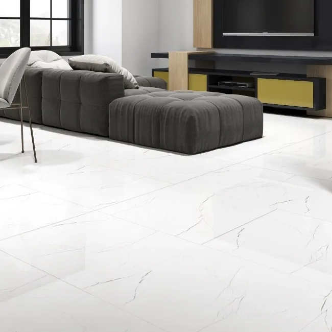 Barbados White Marble Effect Gloss Porcelain Floor Tiles