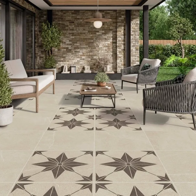 Bellevue Star Decor Ivory Matt Stone Effect Porcelain Outdoor Slab Tile