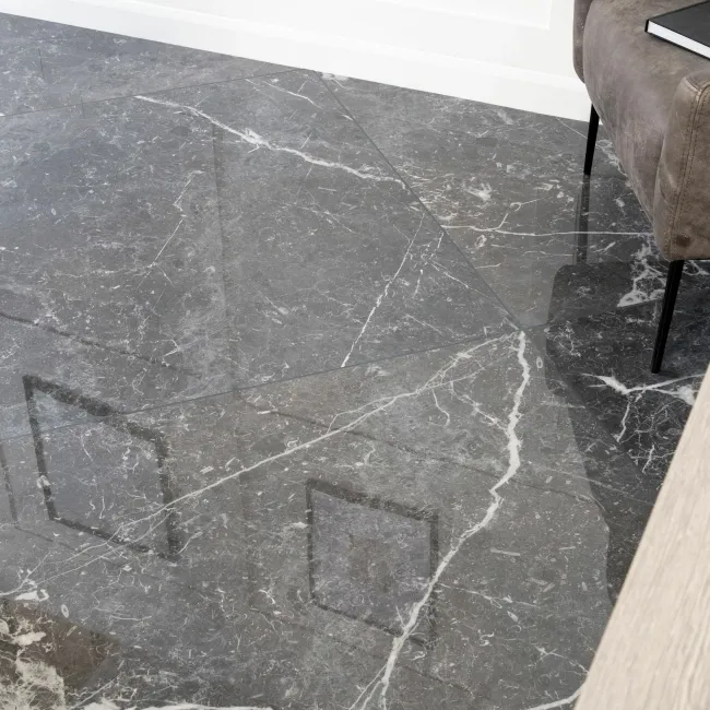 Blu Del Belgio Black Large Polished Marble Effect Porcelain Tile