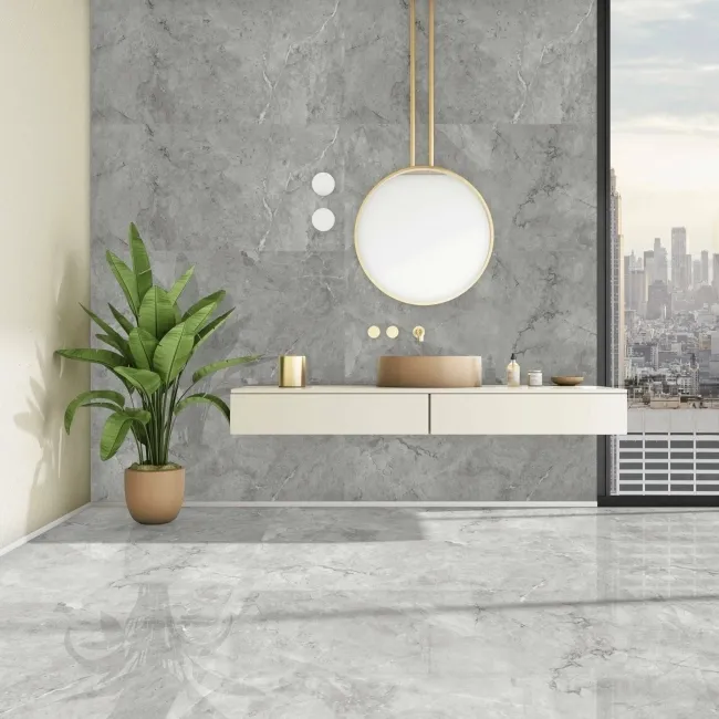 Immense Grey Stone Effect Polished Porcelain Wall and Floor Tile