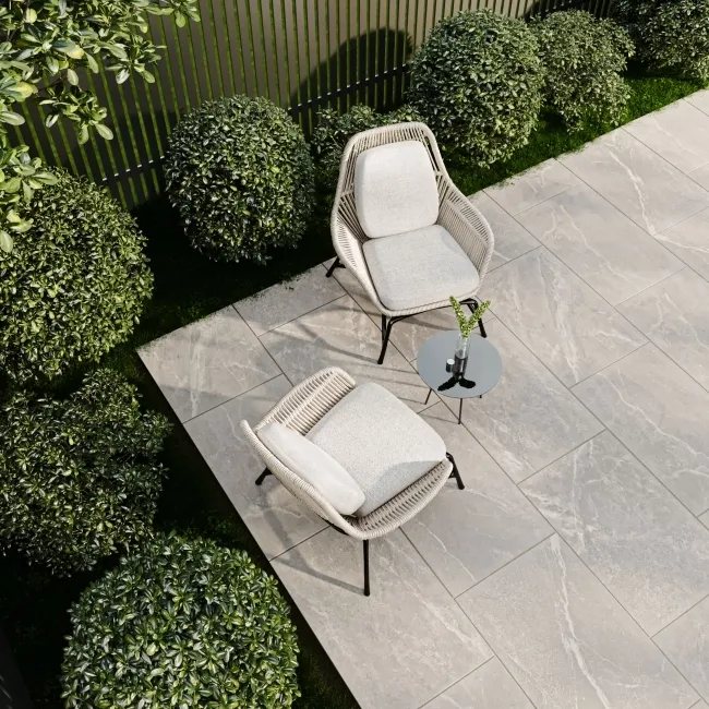 Kansas Grey Marble Effect Matt Porcelain Large Outdoor Slab Tile