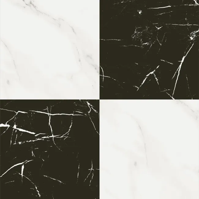 Marble Chess Effect Black & White Matt Porcelain Tile