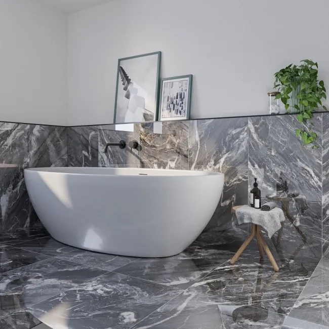 Aroma Grey Marble Effect Polished Porcelain Wall and Floor Tile