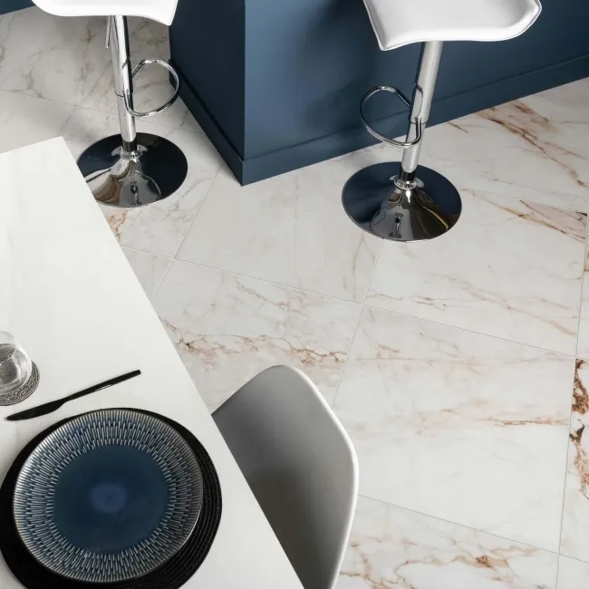 Barnaby White Marble Effect Matt Porcelain Floor Tile