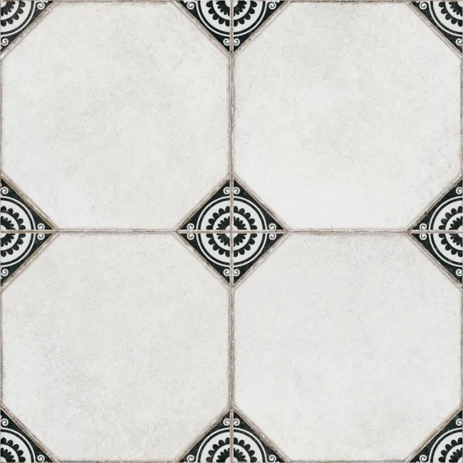 Leeds Black Patterned Matt Porcelain Floor Tile