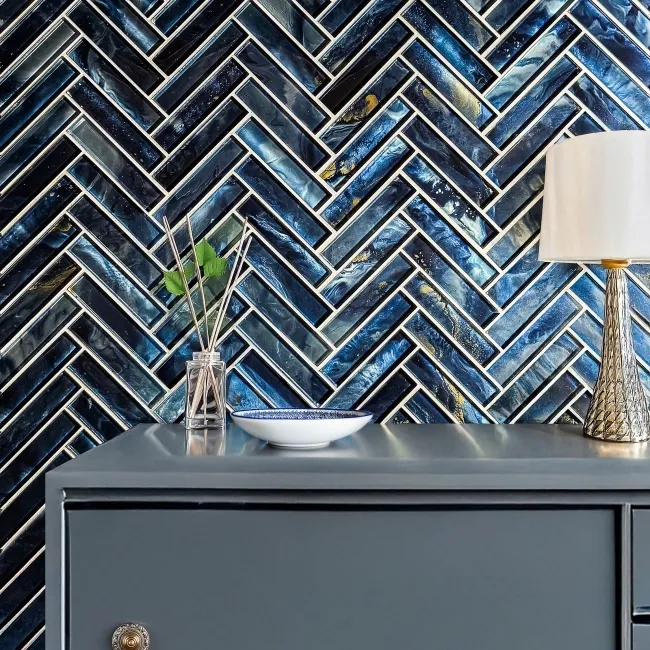 Solar Herringbone Blue Glass Mosaic