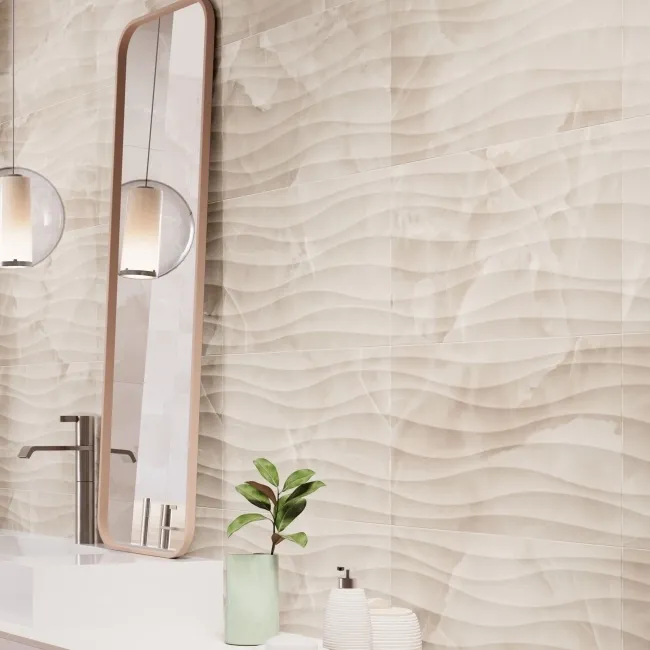 Garner Ivory Decor Onyx Marble Effect Gloss Ceramic Wall Tile