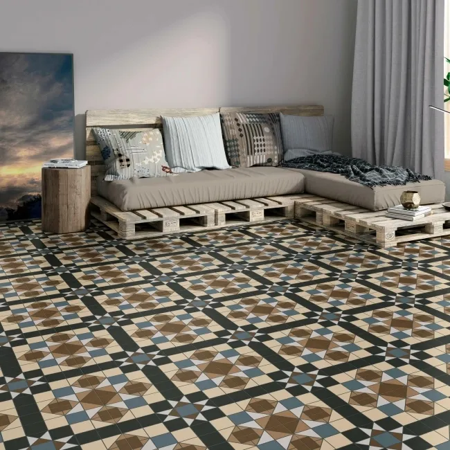 Devon Multicolour Victorian Patterned Matt Ceramic Floor Tile