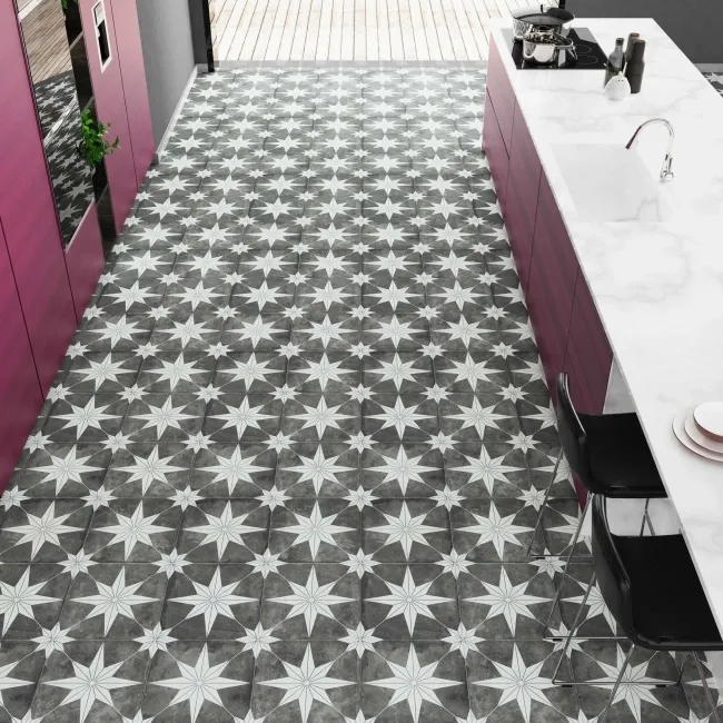 Supernova Star Black Patterned Matt Vitrified Ceramic Floor Tile