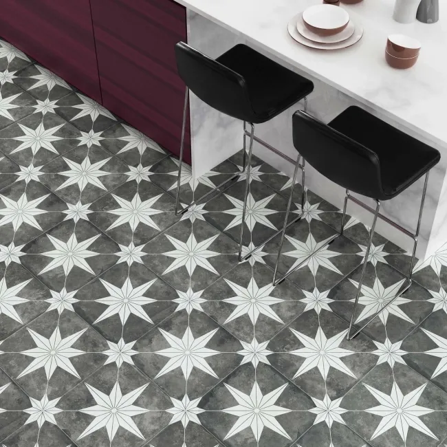 Supernova Star Black Patterned Matt Vitrified Ceramic Floor Tile
