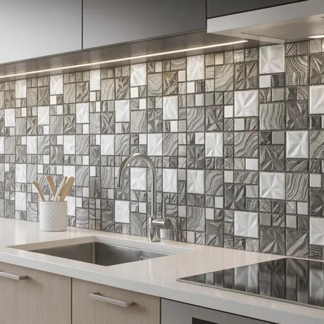 Fabric Grey Swirl Glass Mosaic