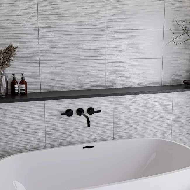 Fior Di Bosco Light Grey Decor Marble Effect Gloss Ceramic Wall Tile