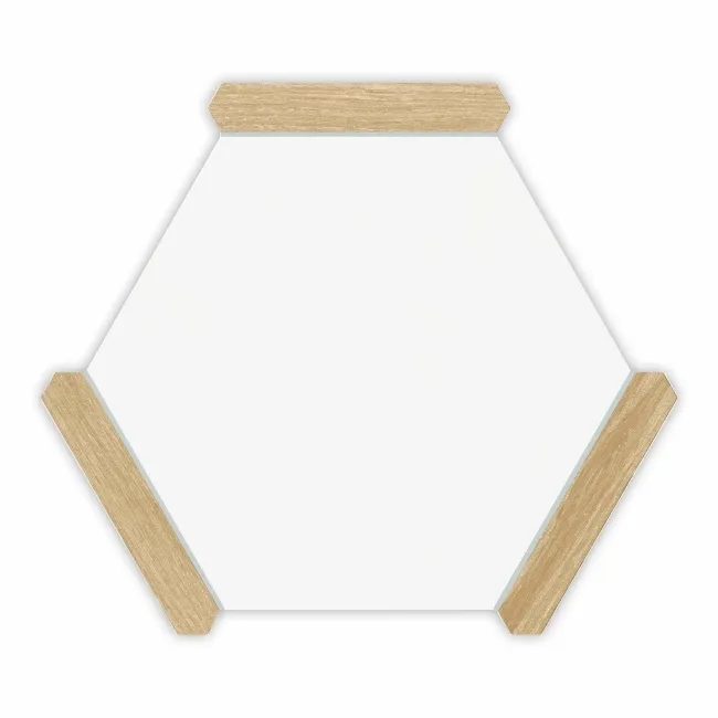 Fusion White Marble Effect & Oak Border Hexagon Tile