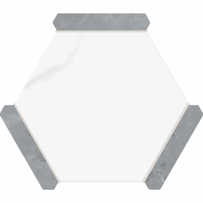 Fusion White Marble Effect & Stone Border Hexagon Tile