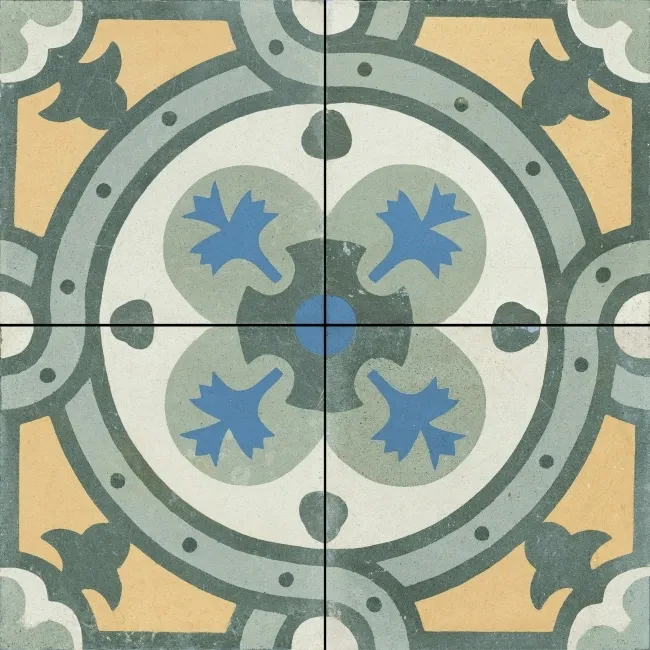 Granada Green Victorian Patterned  Matt Ceramic Floor Tile