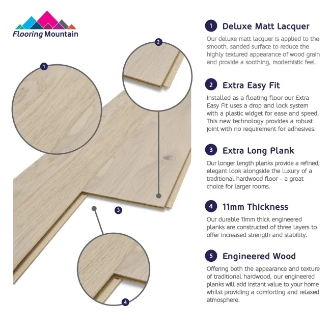 Natural French Albastre Oak Engineered Flooring 11mm x 130mm Lacquered