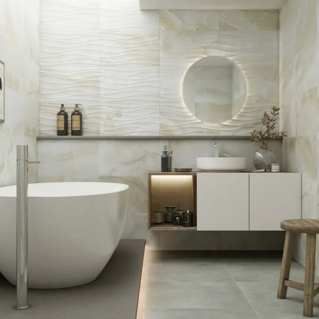 Naza Beige Wave Decor Onyx Marble Effect Matt Wall Tile