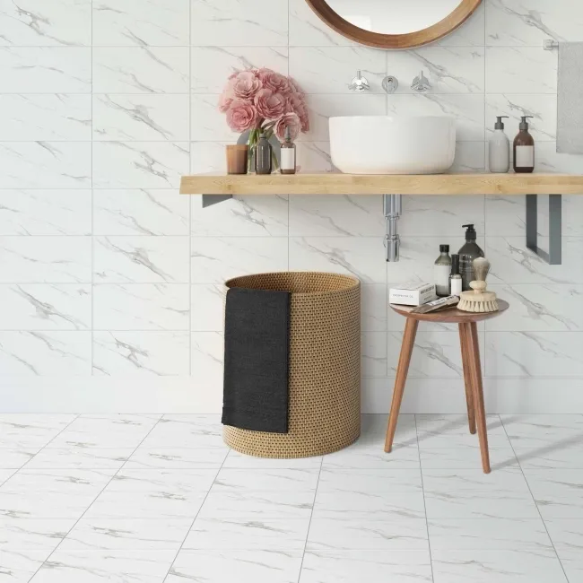 Statuario White Marble Effect Matt Floor Tile