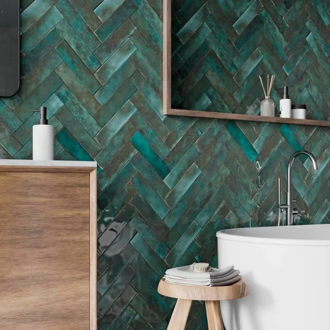 Style Emerald Green Brick Effect Gloss Ceramic Wall Tile