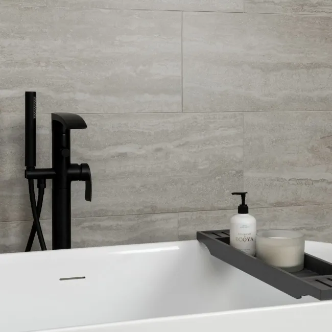 Travertino Light Grey Stone Effect Matt Porcelain Wall & Floor Tile