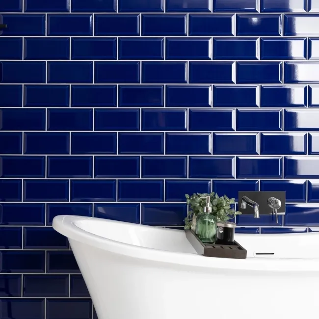 Metro Bevelled Victorian Cobalt Blue Gloss Ceramic Wall Tile