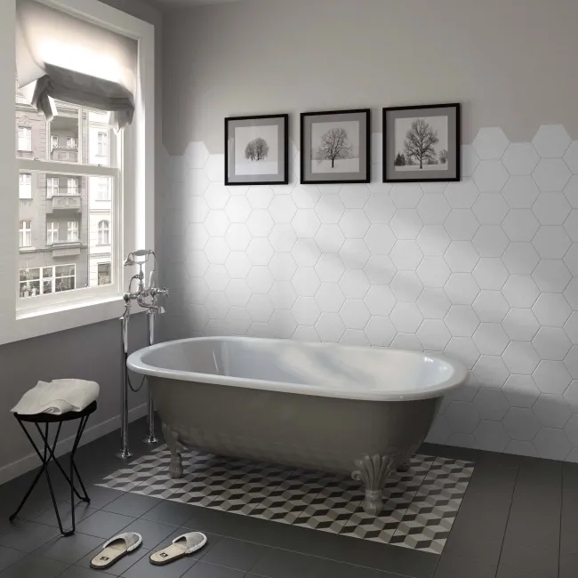 Hexagon White Wall and Floor Tile