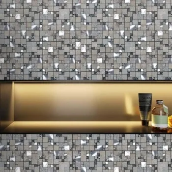 Comet Grey Square Stone Mosaic 300x300 Bathroom Roomset