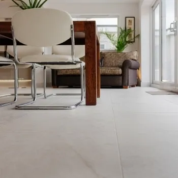 Muse White Matt Floor Tiles 600x600 Dining Room Roomset